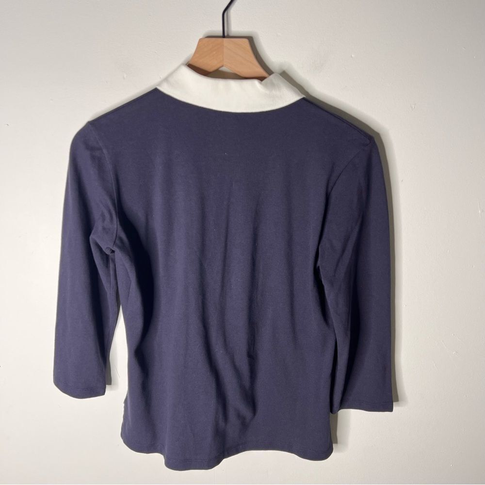 Les Copains Navy Button Down Sweater with White Collar Cardigan Top size 44 prep - Picture 6 of 8